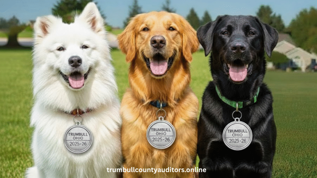 Three Dogs With Trumbull County Dog License Tags, 2025 & 26