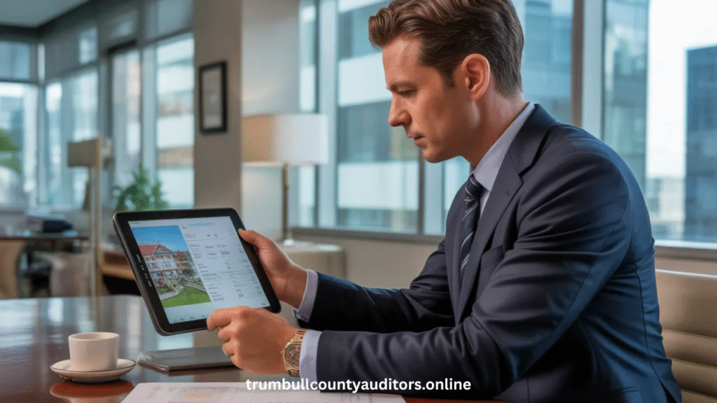 Professional Analyzing Property Details By Address In A Modern Office