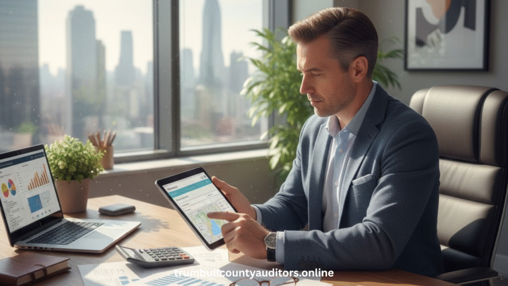 Real Estate Research Using Property Search By Address In A Modern Office