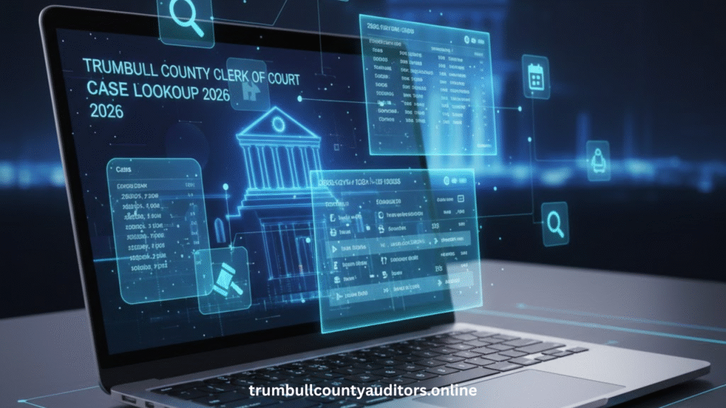 Futuristic Digital Dashboard Showing Trumbull County Clerk Of Court