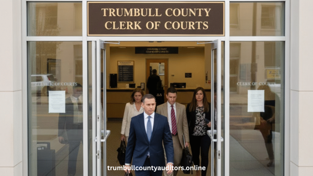 rumbull County Clerk Of Courts Office With Official Signage And Visitors